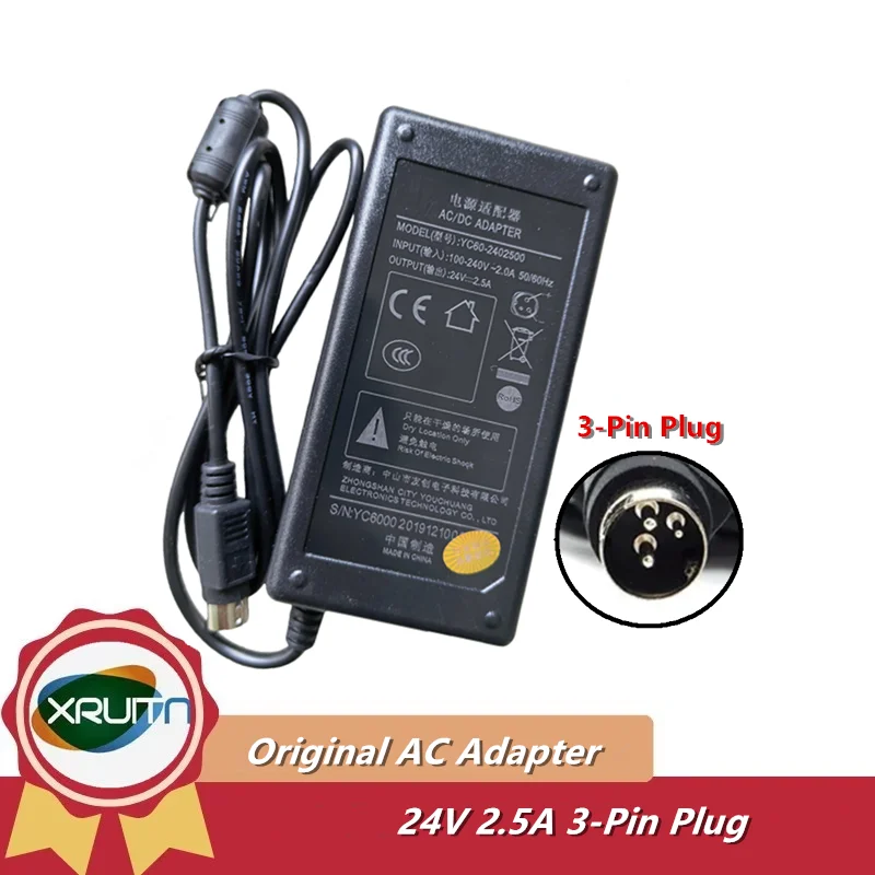 

Genuine YC60-2402500 24V 2.5A AC DC Aadapter Charger For FDL FDLJ1204A 24V 2A 1.5A 36W 40W 10727110-8N Power Supply 3 PIN