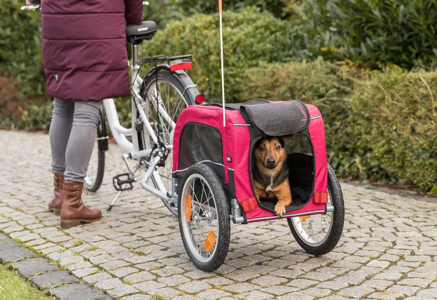 Convertible Dog Bike Trailer and Pet Stroller for Small to Medium Dogs up to 48 lbs, Quick Set-up and Fold Down, Red