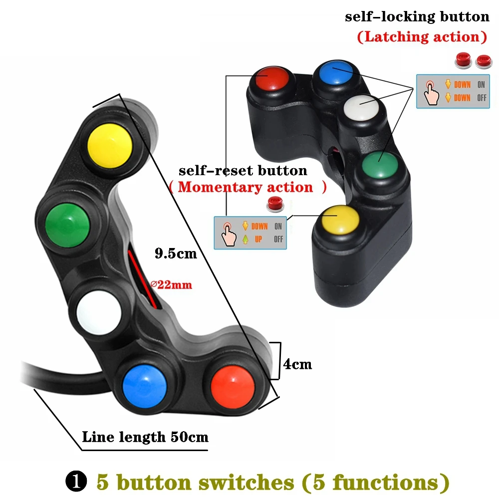 Universal 5 Button/7 Button Multifunctional Motorcycle Switch Race Bikes Motorcross Electric Bike Scooter 22mm Handlebar Switch