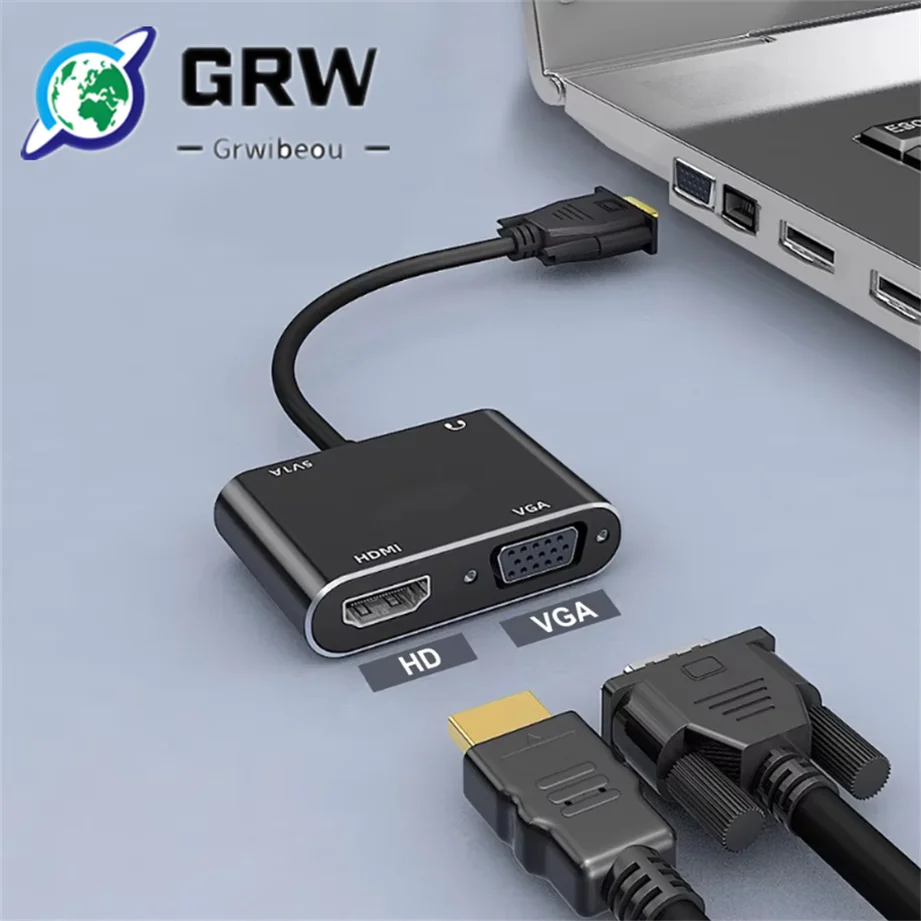 Divisor adaptador compatible con VGA a VGA + HDMI con convertidor de Audio y vídeo de 3,5 Mm compatible con pantalla Dual para PC proyector TV multipuerto