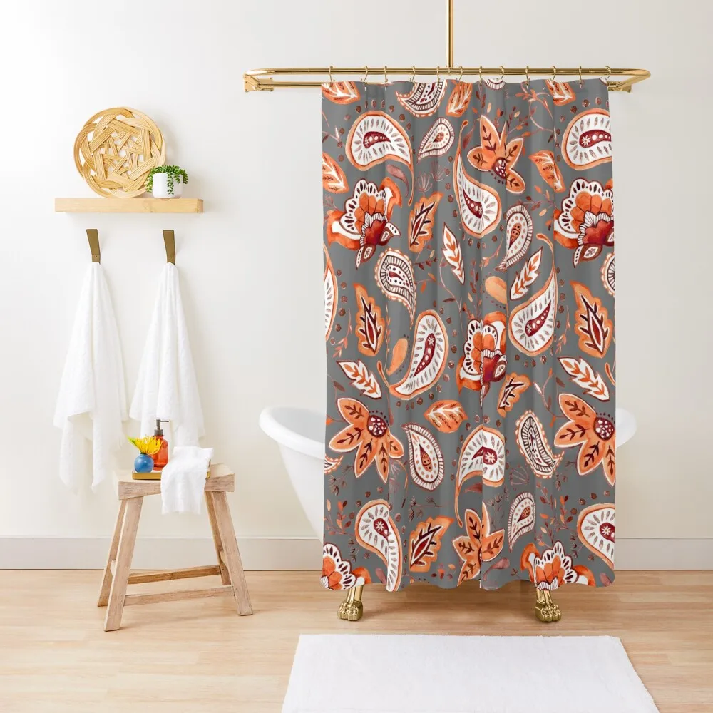 

Watercolor Coral Floral Paisley - Gray Shower Curtain Bathroom Box Cute Shower Curtain