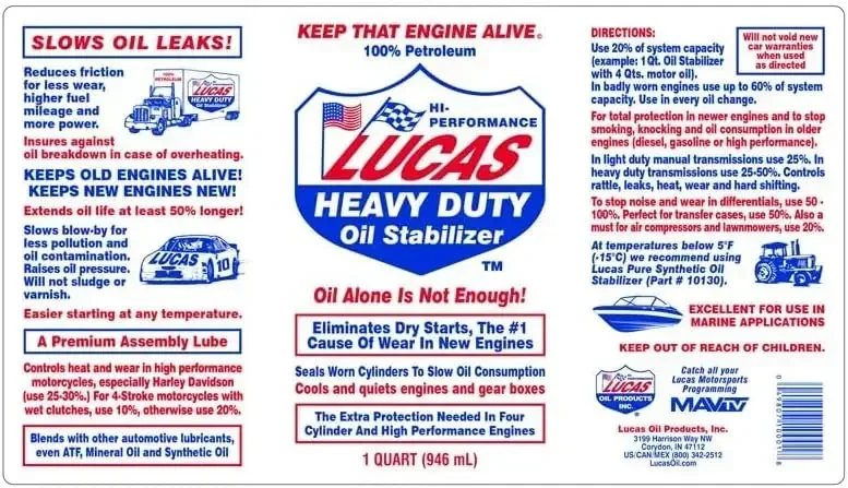 Lucas Oil 10001 Heavy Duty Oil Stabilizer - 1 Quart (Pack of 12)