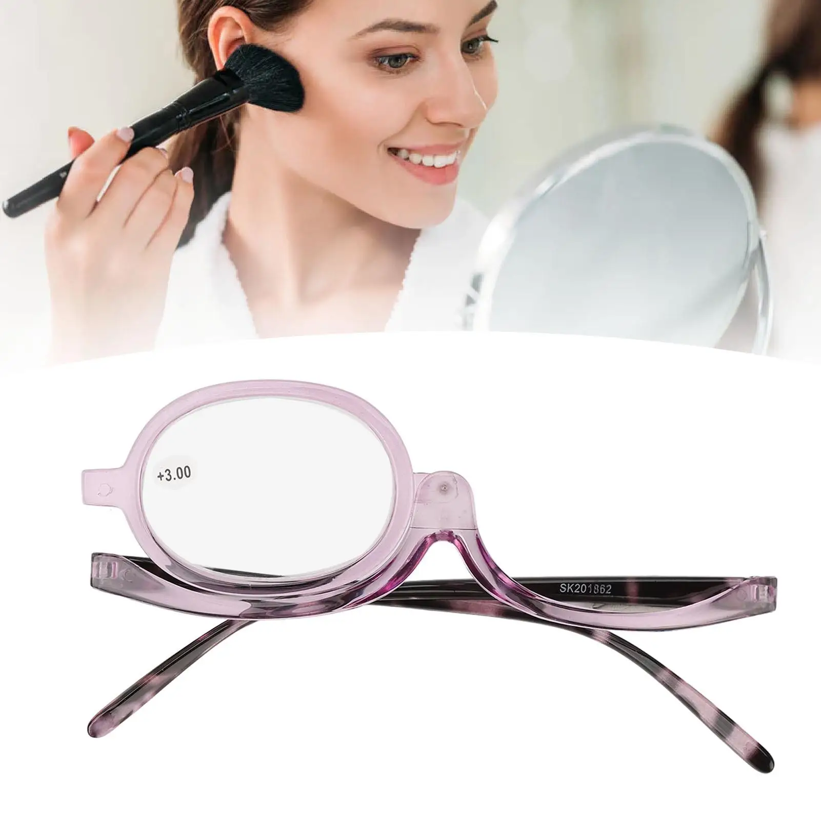 Rotating Makeup Reading Glasses Single Lens for eyeliner & for concealer , Switchable Magnifying Lens, Scratch Resistant -