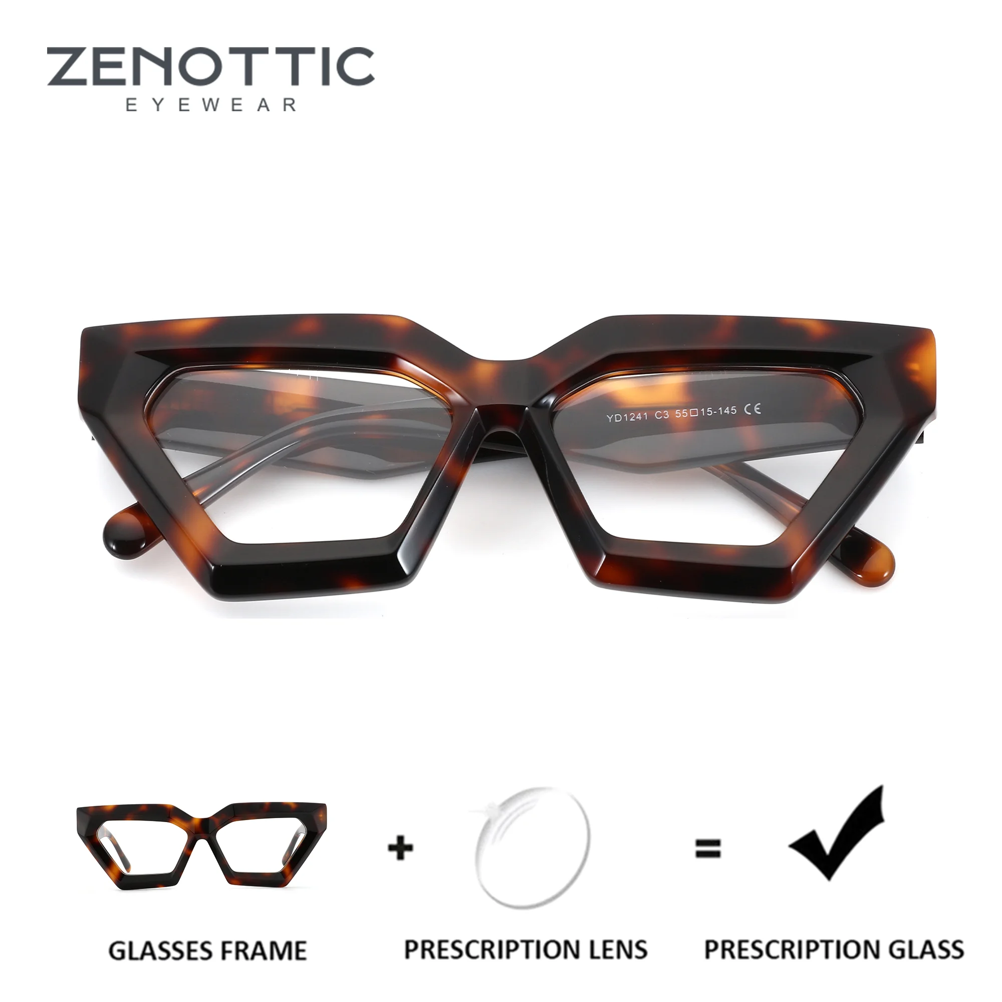 

ZENOTTIC (L Size) Acetate Polygon Prescription Glasses Women Progressive Optical Eyeglasses Anti Blue Light Myopia Eyewear
