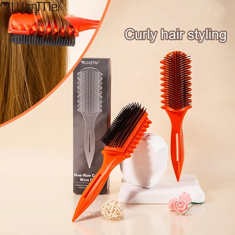 Profissional 9 linhas massageador do couro cabeludo escova de cabelo desembaraçar estilo pente molhado seco cabelo em linha reta encaracolado salão de cabeleireiro ferramenta