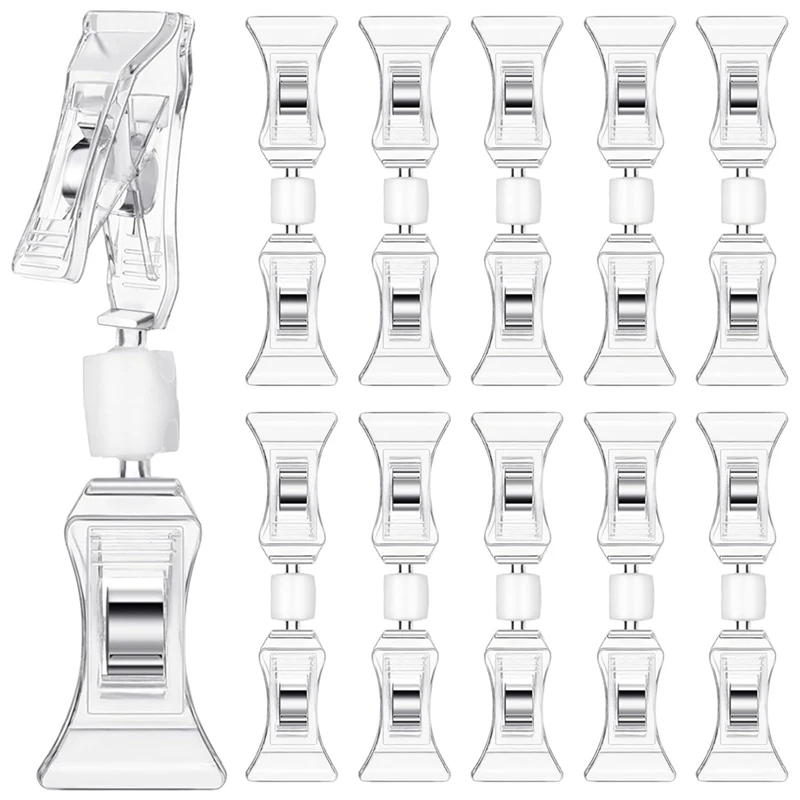

100Pcs Double Sided Sign Clips Sign Display Mini Clip Clear Rotatable Merchandise Clip On Sign Holder Plastic Price Clip Durable