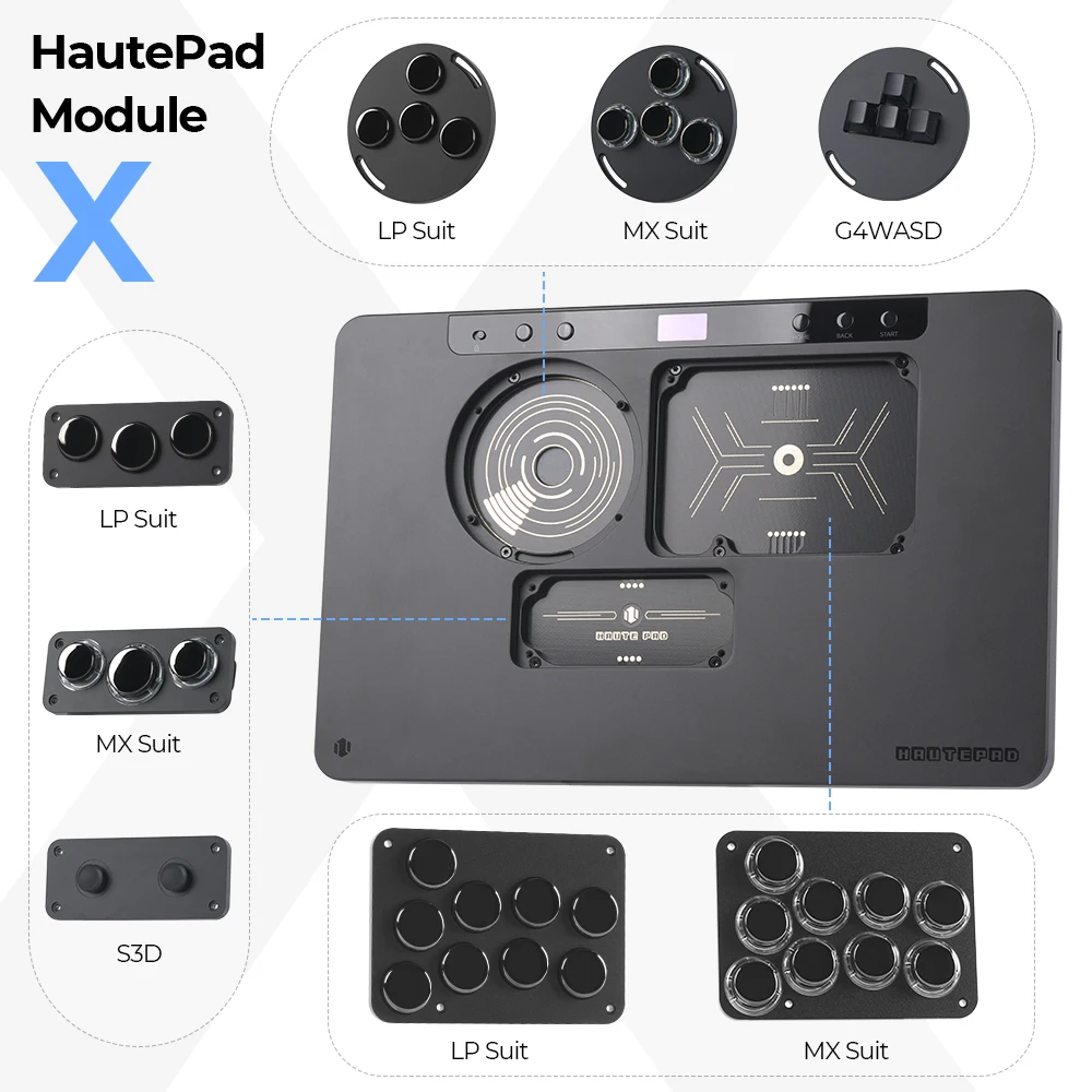 Haute42 Arcade Hebellose Steuerung HautePad X Stickless Fightstick für PC/PS4/PS5 Hitbox Controller Ambient RGB PL/ MX Modul