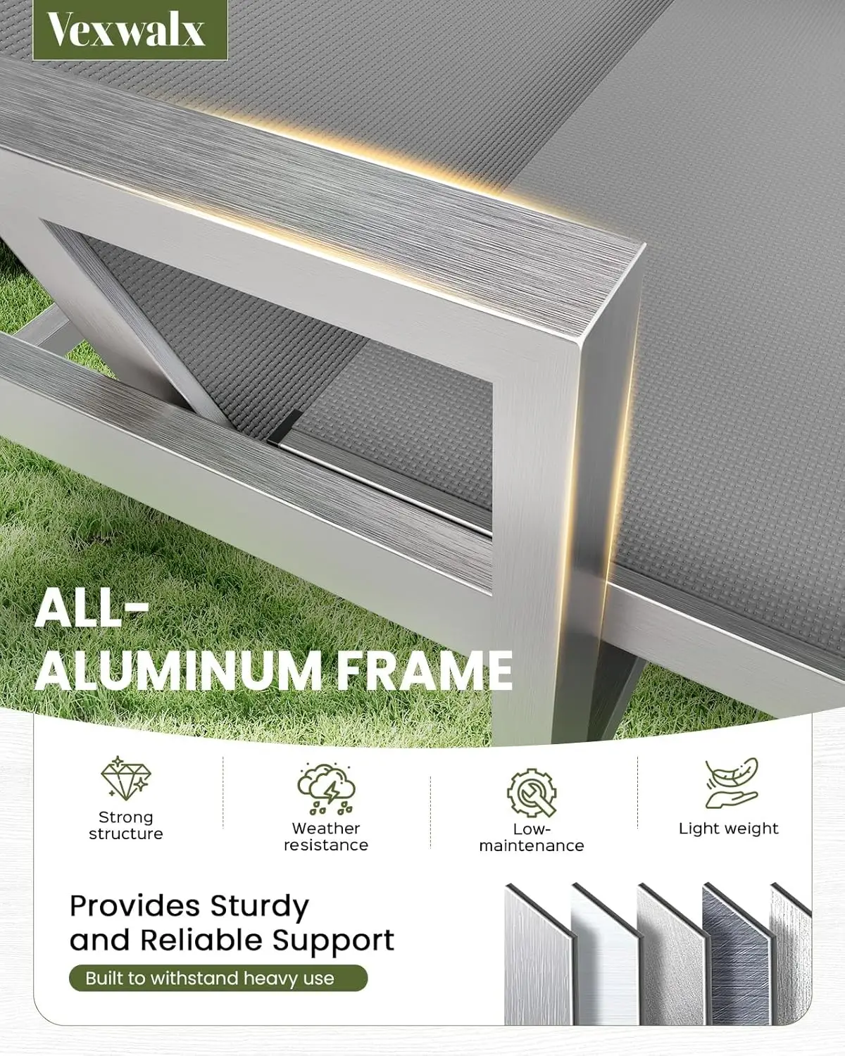 طقم صالة تشيس للفناء الخارجي مكون من قطعتين مع عجلات، كرسي قابل للتعديل، مساند للذراعين، رمادي داكن #3