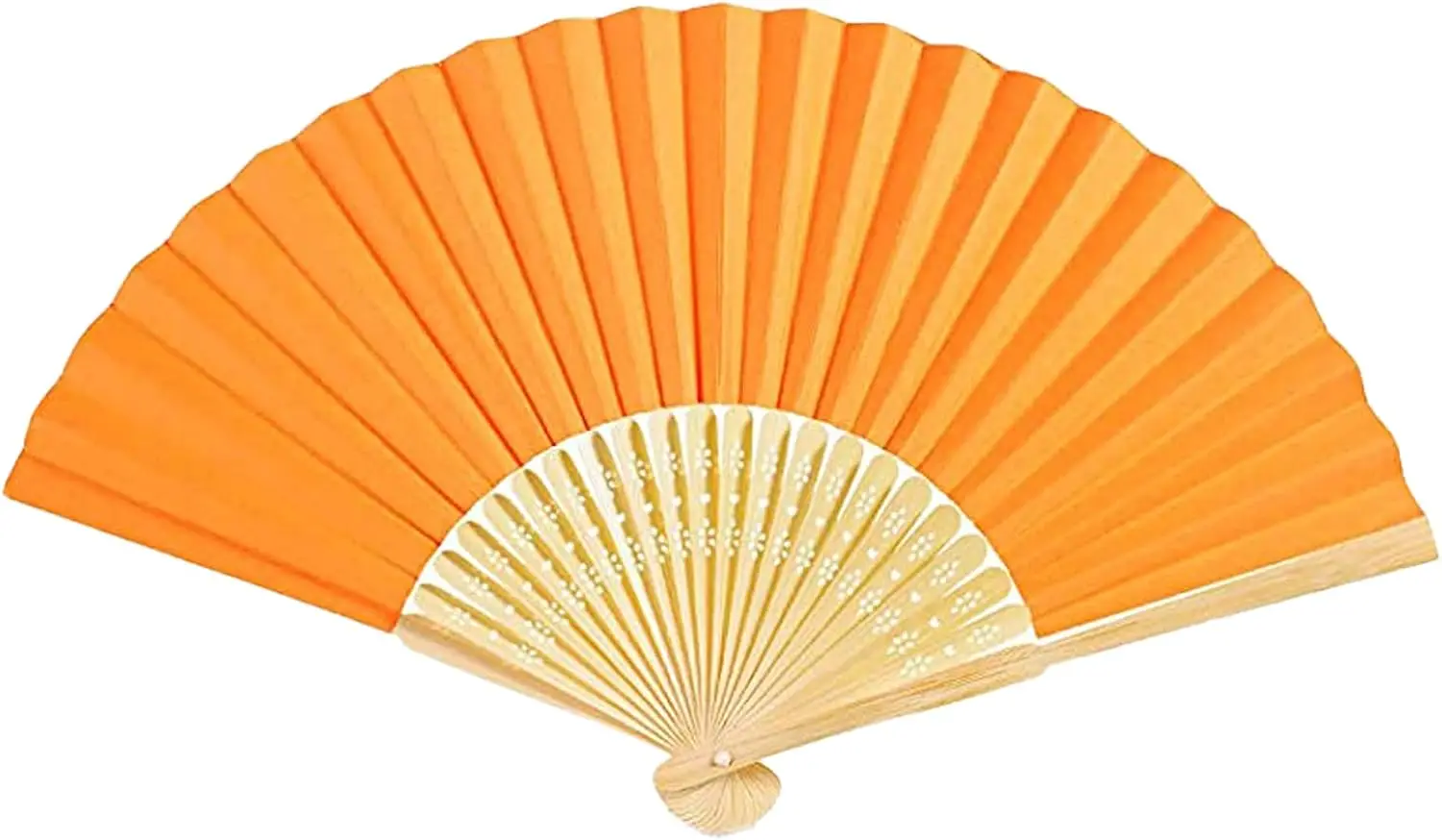 15 Pcs Bamboo Paper Fan Folding Hand Fan for Weddings, Parties, Dances, DIY Decorations (Orange)