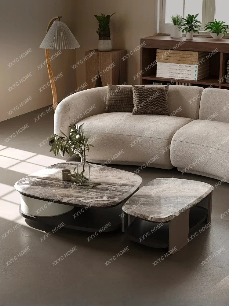 XX Marble Modern Simple Coffee Table Combination Living Room Home Advanced Rotating Storage Creative