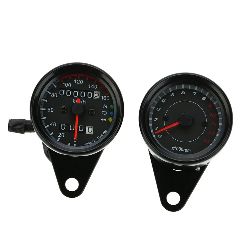 

12V Motorcycle 13000 RPM Tachometer Km/H Speedometer Dual Odometer Gauge With LED Backlight Signal Lights