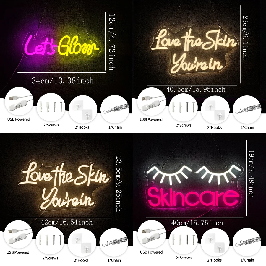 Let‘S Glow Neon Sign For Wall Decor,Led Neon Light For Bedroom,Business,Skin Care Salon,Beauty Shop Decorations,Eyelash Room