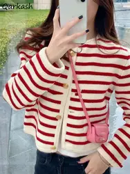 Cardigan Women Striped Knitting Autumn New Casual Laziness Sweater Popular Korean Style Trendy Temper Street Wear Cozy Stretchy