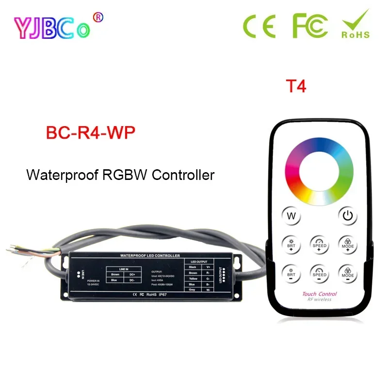 Bincolor 12V 24V DC Waterproof RGB RGBW Controller BC-R4-WP PWM 5A*4CH dimmer &T4 wireless remote control for RGB RGBW LED Strip