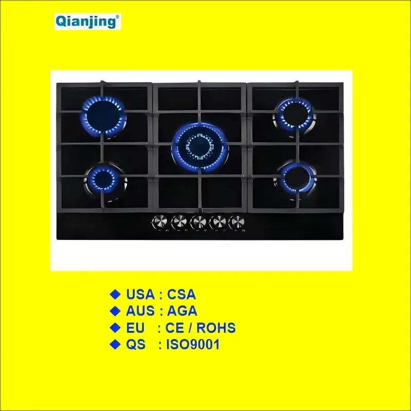 5 Burner Gas Cooker Bench CE AGA ISO900 High End Quality Kitchen Range Gas Hob Furnace Stove Sturdy Pot Rack Cooktops Protection