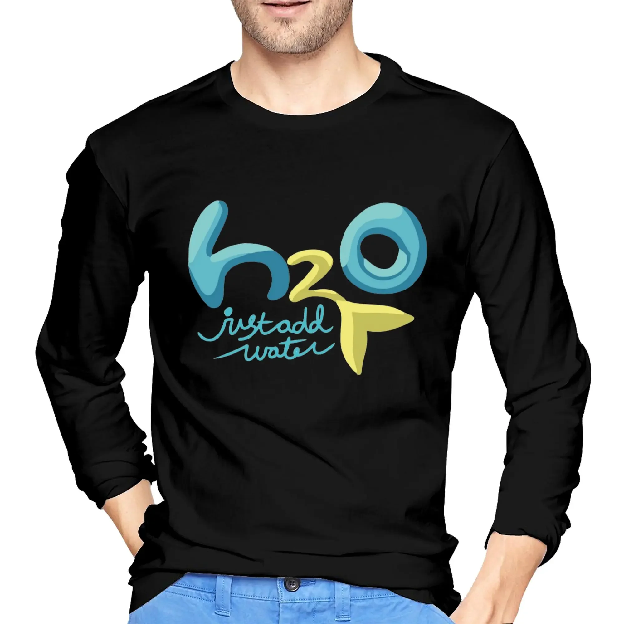 

H20 (1) Men's Long Sleeved T-shirt Casual Round Neck T shirts Spring and Autumn Men tops