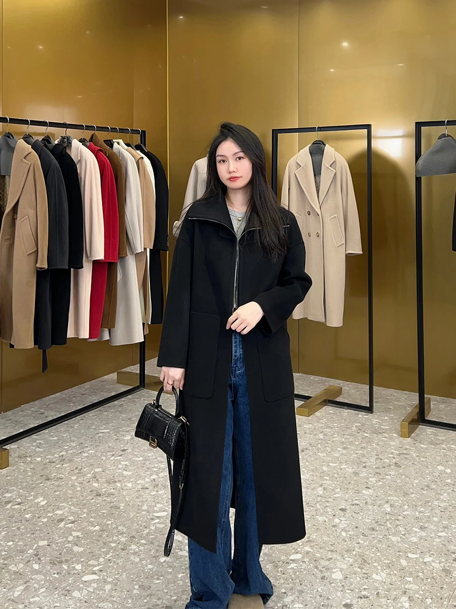 Autumn and Winter 2023 New 100cashmere Cashmere Medium Length Simple Lapel Wool Coat Women