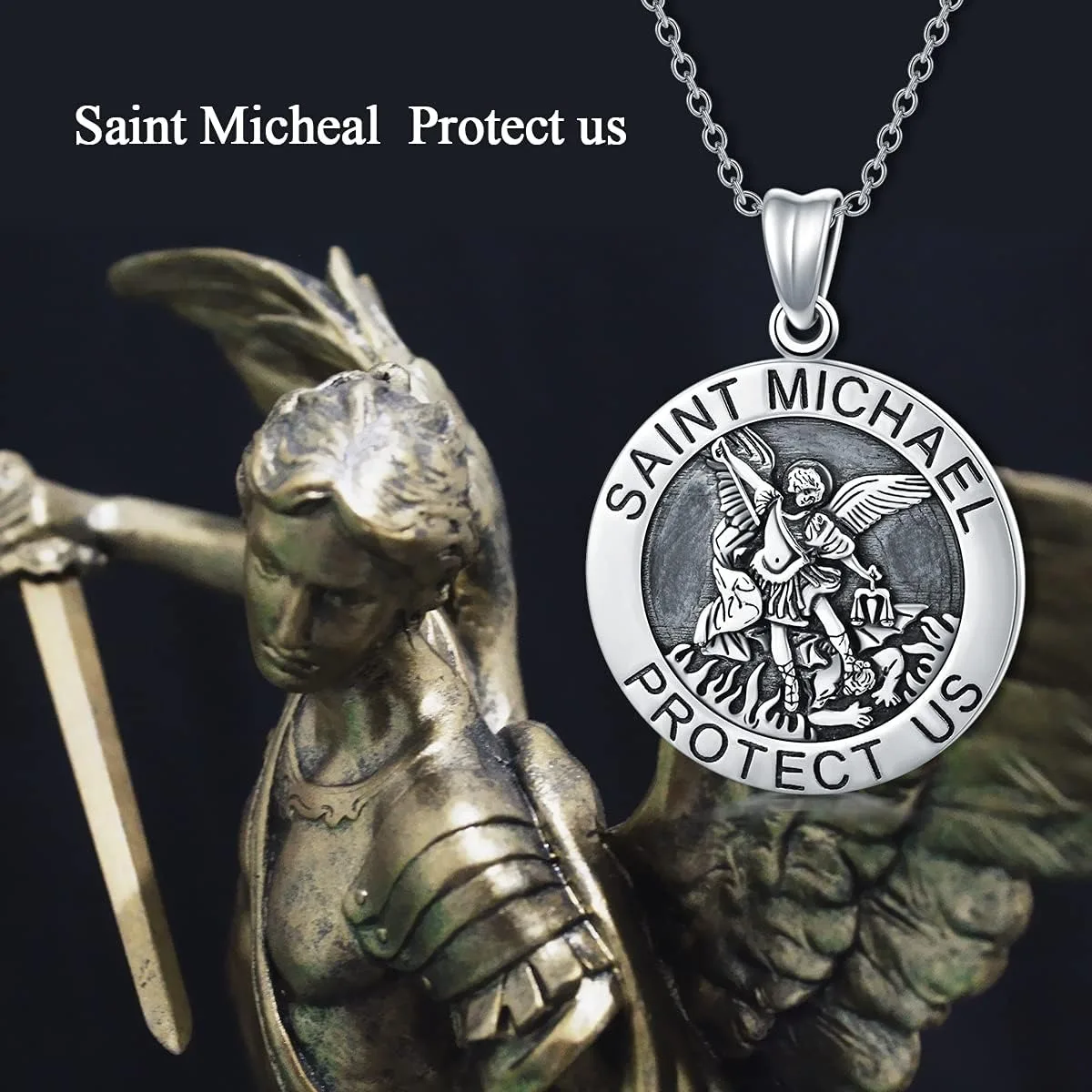Sacred Saint Michael Defeats Satan Disc Alloy Pendant Necklace Christian Symbol Daily Wear Special Occasions Perfect Gift