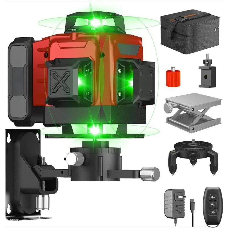 

Laser Level 360 Self Leveling 16 Lines 4×360° Green Cross Line Laser for Picture Hanging and Construction,4D Vertical & Horizont