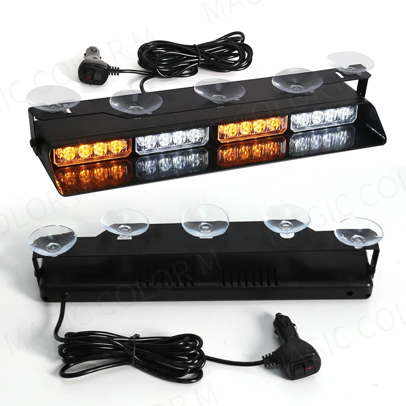 16 LED Car Strobe Warning Light Assembly Front Windshield Emergency Lamp Yellow White Red Blue For Vehicles Trucks Waterproof