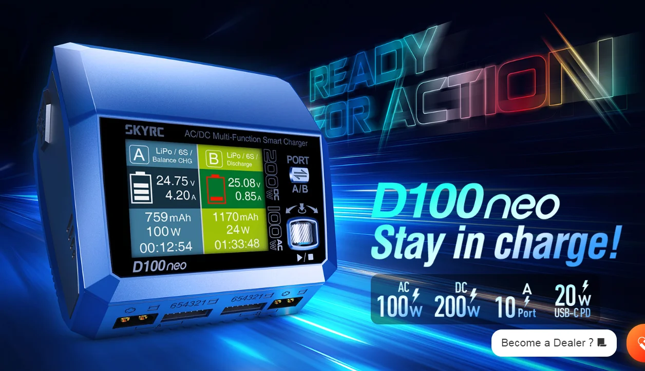 

SkyRC D100neo New AC/DC dual-channel smart charger replaces D100V2