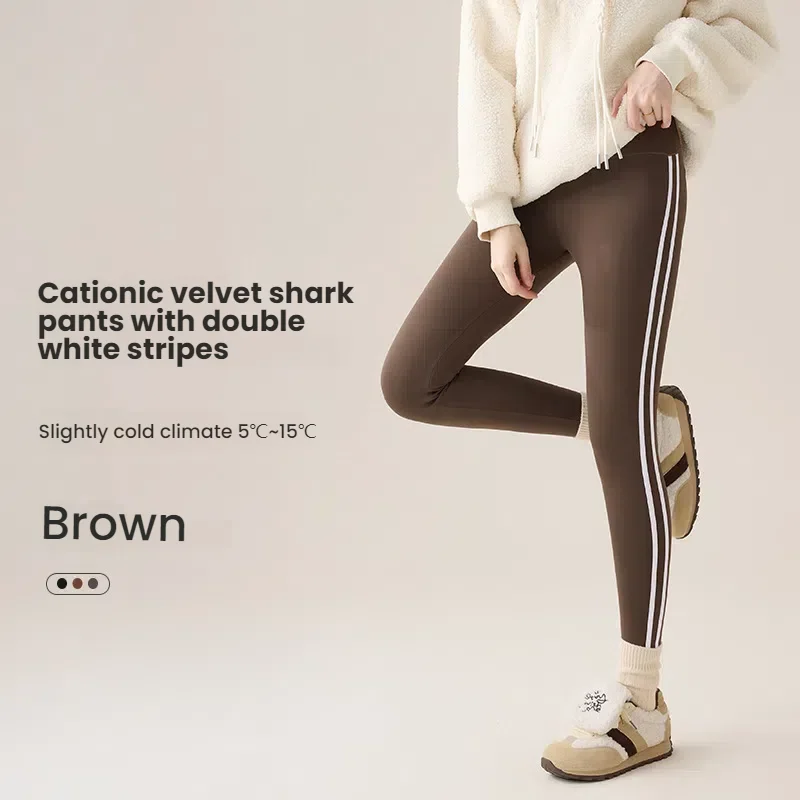 Damen-Thermo-Leggings mit hoher Taille, Fleece-gefüttert, Bauchkontrolle, Yoga-Hose, Seitenstreifen, dick, warm, Winterhose für Damen