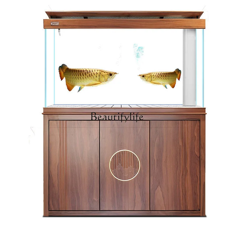 Living Room Home Aquarium Floor Lazy Change Water Ecological Glass Small Fish Globe with Cabinet