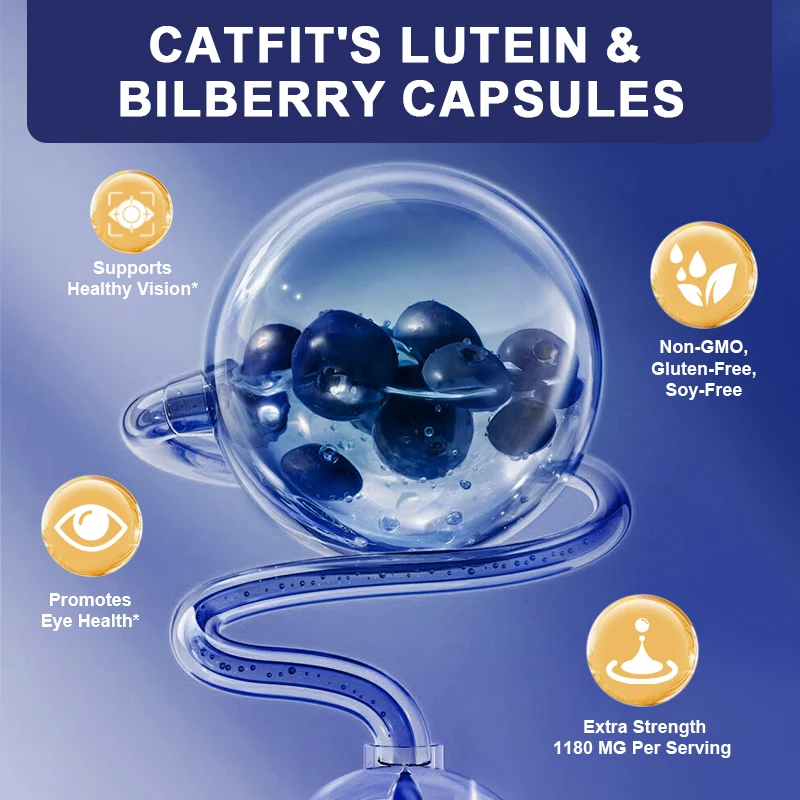 Catfit Lutein&Bilberry Capsules with Zeaxanthin Lutein for Eyes Health VIsion Protection Dietary for Dried&Tried Eyes Vitamin C