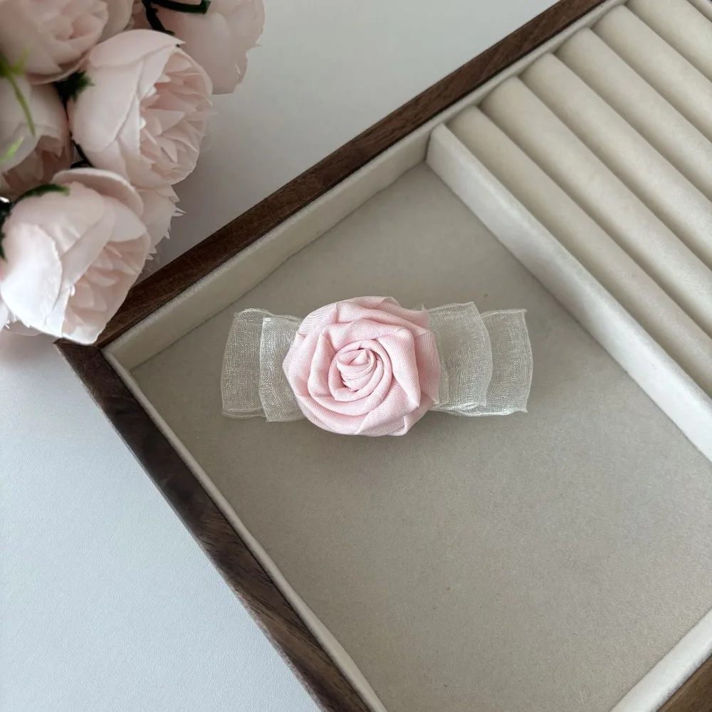 Aksesori rambut buatan tangan pita jepit rambut mawar modis pita klip rambut merah muda