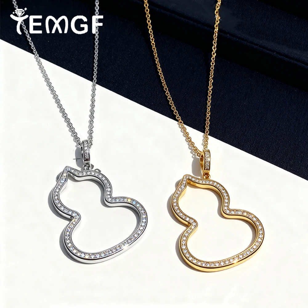 

TEMGF Shiny Moissanite Necklace S925 Silver Calabash Pendant Chain for Women Plated 18K Gold Fine Neck Jewelry Birthday Gift