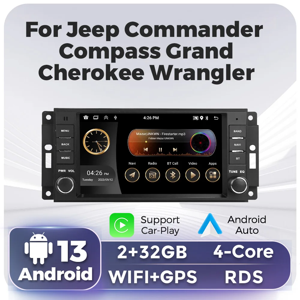 

Android 13 OS Car Radio Media Player for JEEP Grand Cherokee Liberty Wrangler Chrysler with Carplay Navigation GPS Colorful Lamp