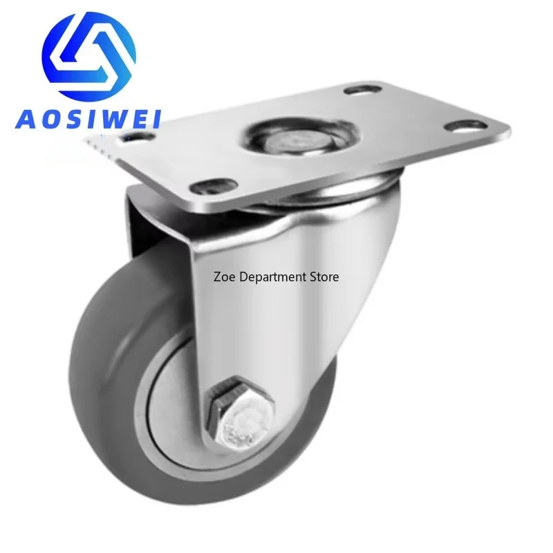 304 Stainless Steel Casters Wheels Soft Rubber Tread No Rust Medical Food Factory Silent Flat Push Caster Wheels 3 4 5 Inch