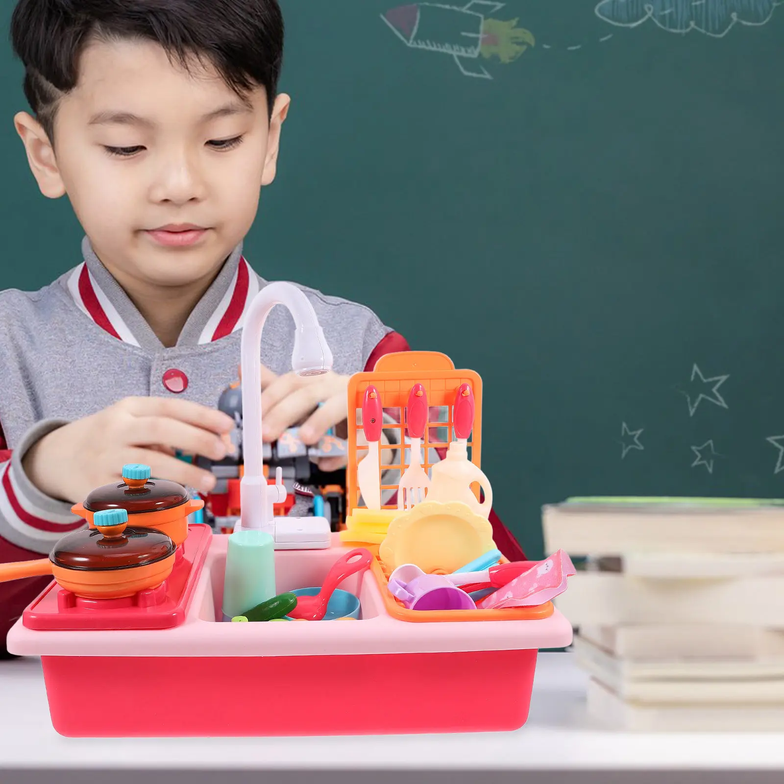 

1Set Upgraded Kids Play Sink Electric Kitchen Sink with Automatic Water Circulation Pretend Role Play House Simulation Kitchen