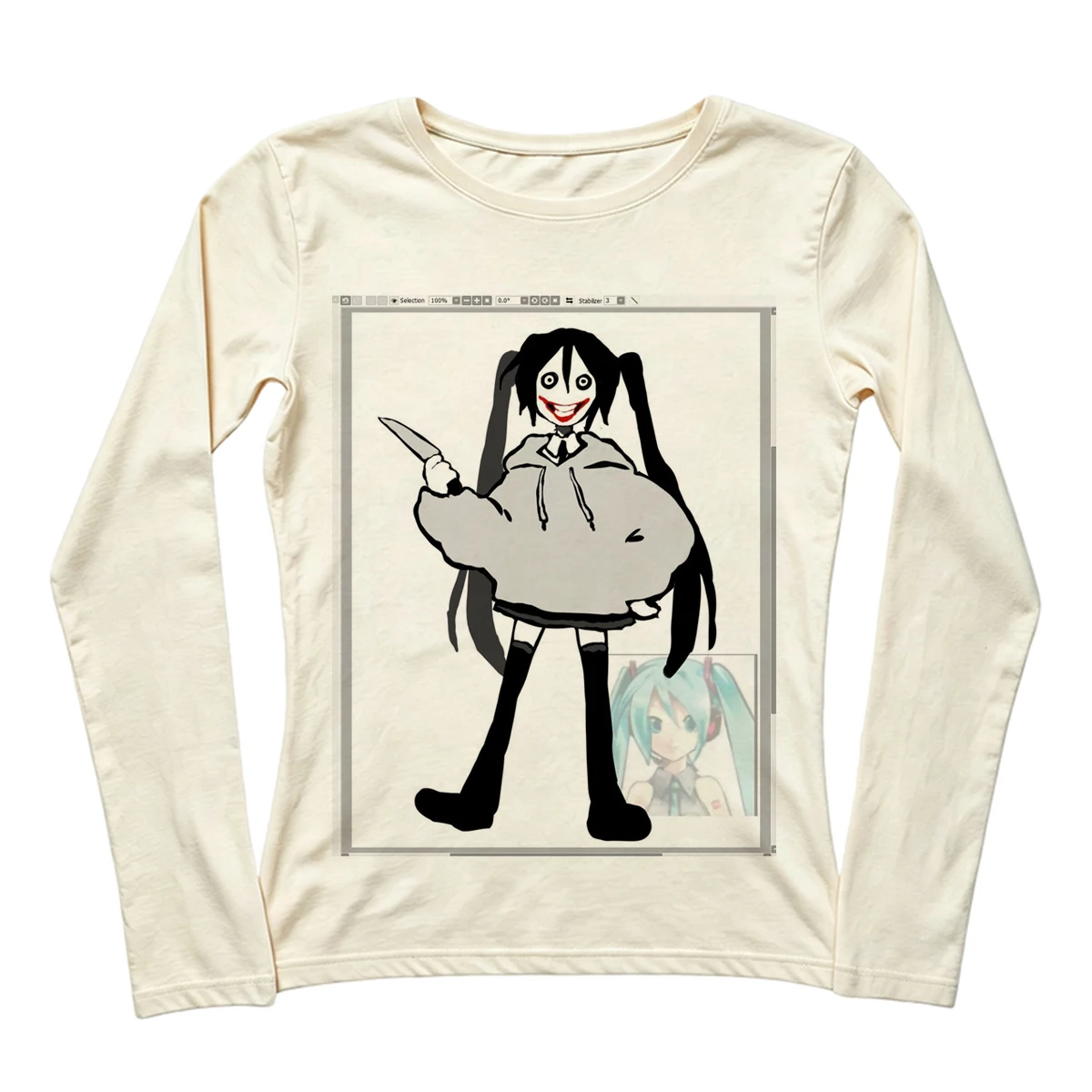 Kawaii Coquette Women Round Neck Long Sleeve Top Cute Unicorn Ice Cream Print Slim Y2K Vintage Fitted Casual Tee