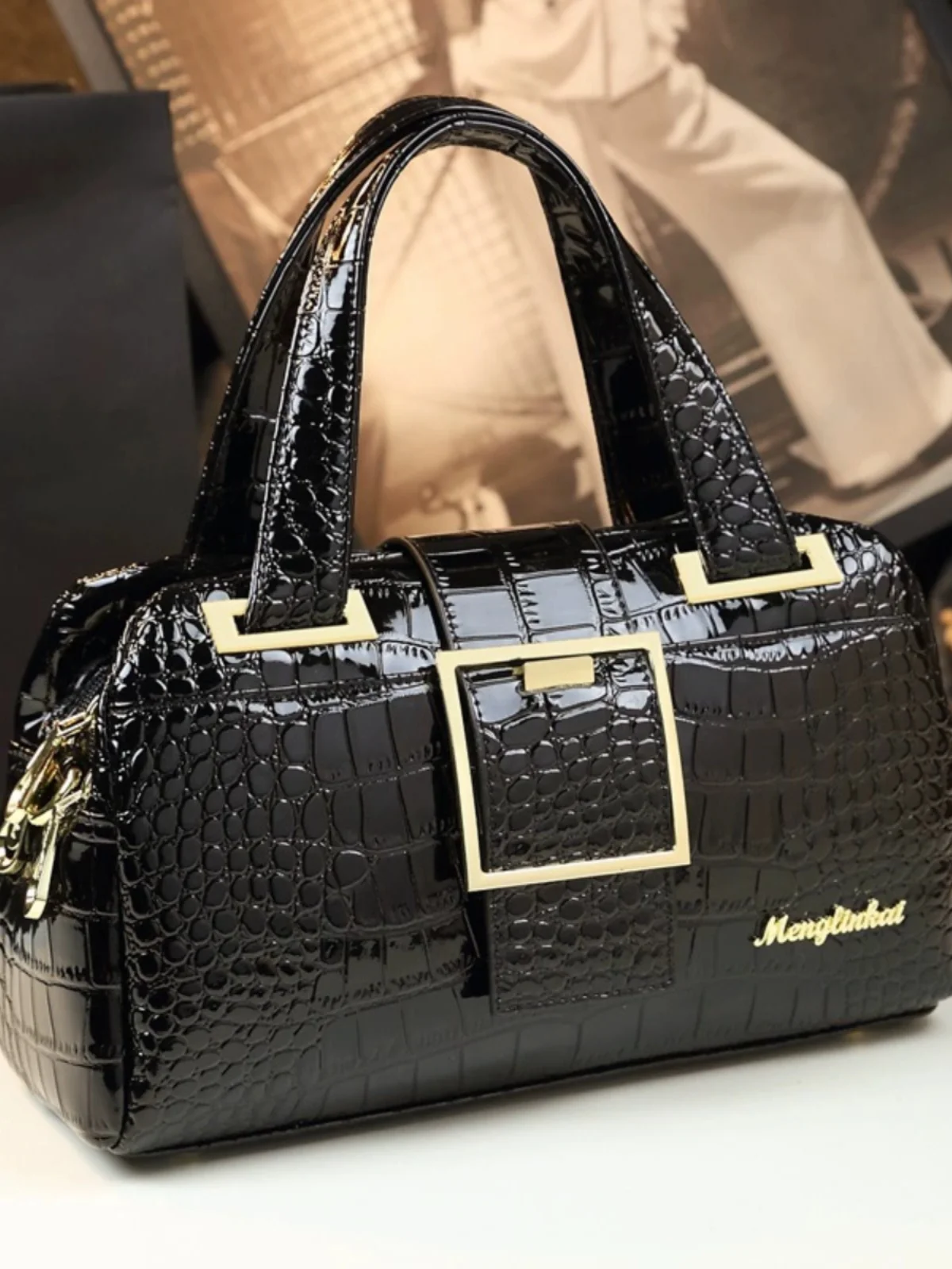 

Большая кожаная сумка-подушка с крокодиловым узором, модная диагональная сумка для женщин, сумка из натуральной кожи MK Jie