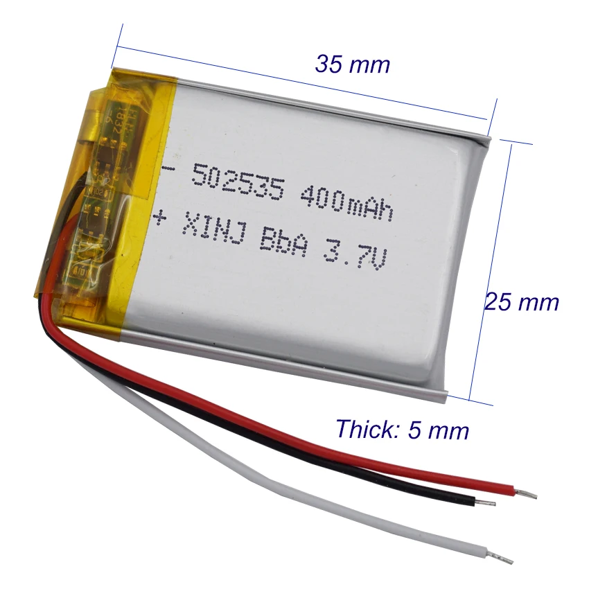 3.7V 400mAh 1.48Wh Thermistor 3 Wires 502535 Rechargeable Li-po Battery For Camera Bluetooth Speaker Driving Recorder LED Light - Detail 1