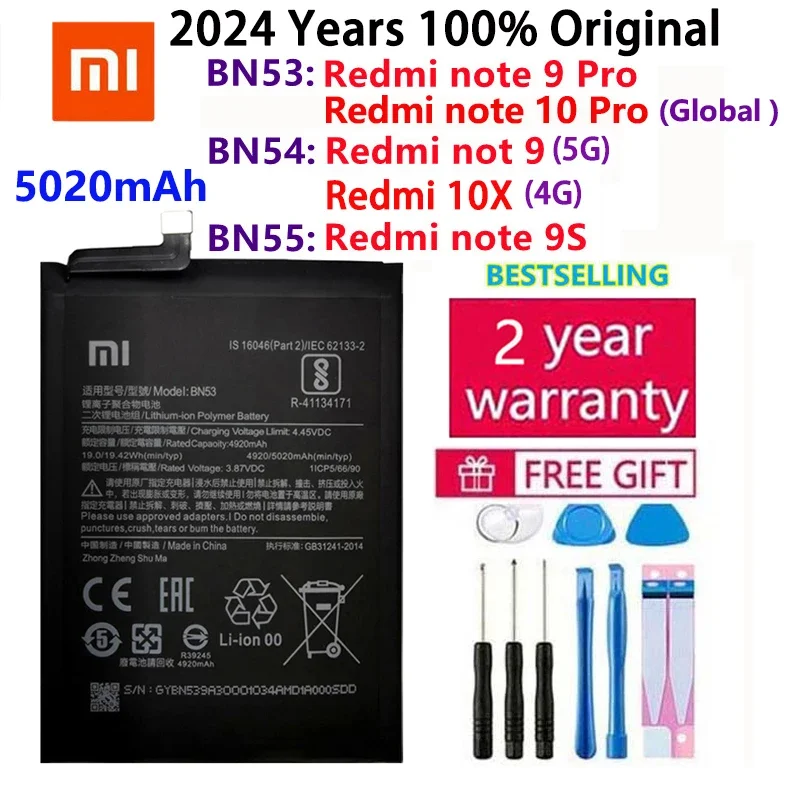 

100% оригинальный запасной аккумулятор BN53 BN54 BN55 5020 мАч для Xiaomi Redmi note 9 10 Pro 9S Redmi 10X 4G Bateria, аккумуляторы для телефонов