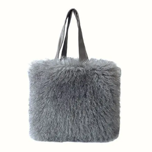 Women\'s 2023 Fashion Long Fur Wool Bag Beach Faux Wool Fur Shoulder Bag Ladies Faux Furs Handbag Luxury Mongolian Sheep Fur Bags