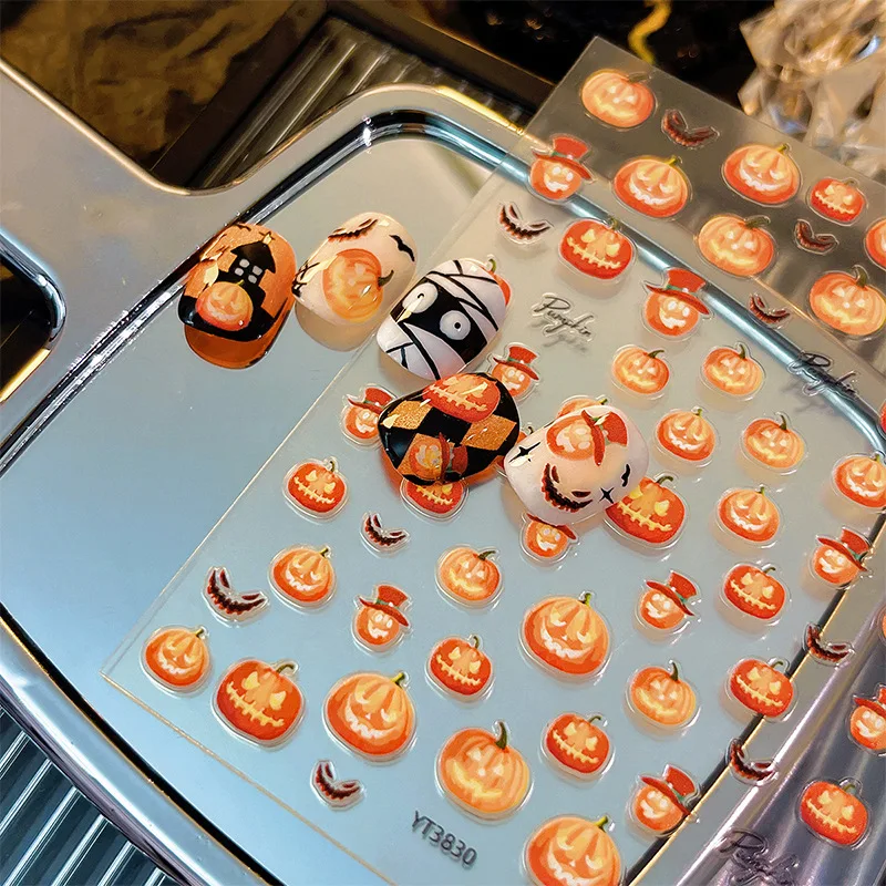 

1 шт., Хэллоуин, ужасы, подвески для дизайна ногтей, украшения, наклейки, темный стиль, замок, тыква, 5D наклейки для ногтей, сделай сам, маникюр, клейкий слайдер