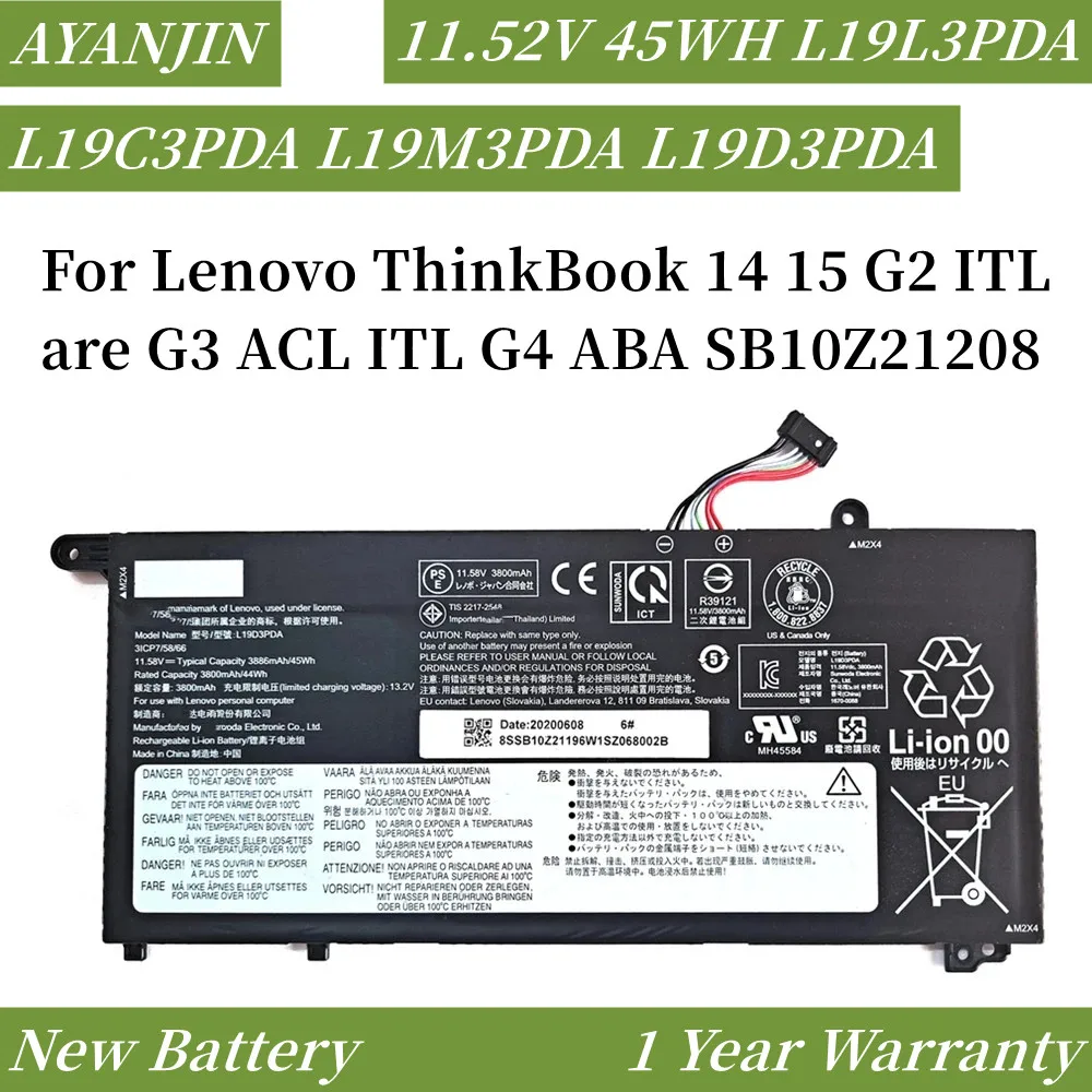 

L19L3PDA 45WH Laptop Battery For Lenovo ThinkBook 14 15 G2 ITL are G3 ACL ITL G4 ABA SB10Z21208 L19C3PDA L19M3PDA L19D3PDA