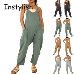 Frauen lässig Spaghetti träger ärmellosen Overall Vintage Harajuku weites Bein lose Hosen Sommer solide Overs ize Overalls Stram pler