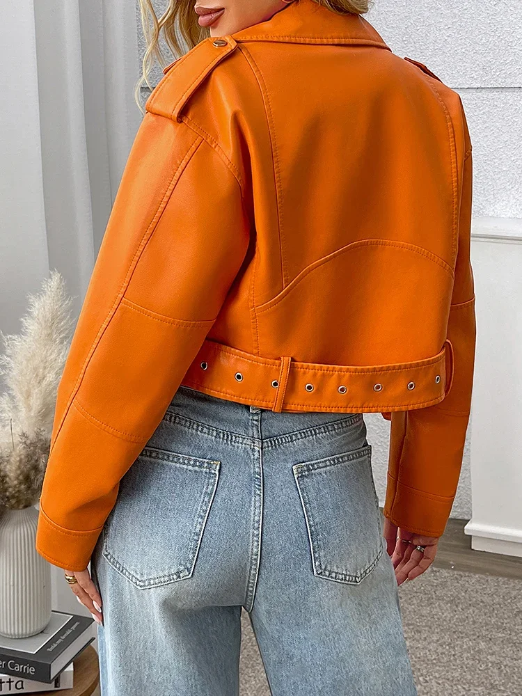 Nouveau printemps automne femmes Moto Biker veste en simili cuir Streetwear femme ample fermeture éclair ceinture manteau vêtements d'extérieur femmes