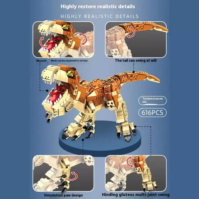 小さな粒子のロボット,ティラノサウルスレックス,恐竜博物館,モデルビルディングブロック,手首のドラゴン,組み立ておもちゃ,男の子へのギフト