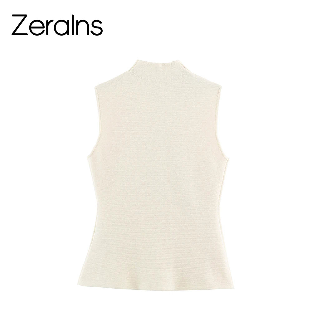 ZERAINS European and American style 2026 early autumn new product women's sleeveless V-neck buckle embellished knitted vest top