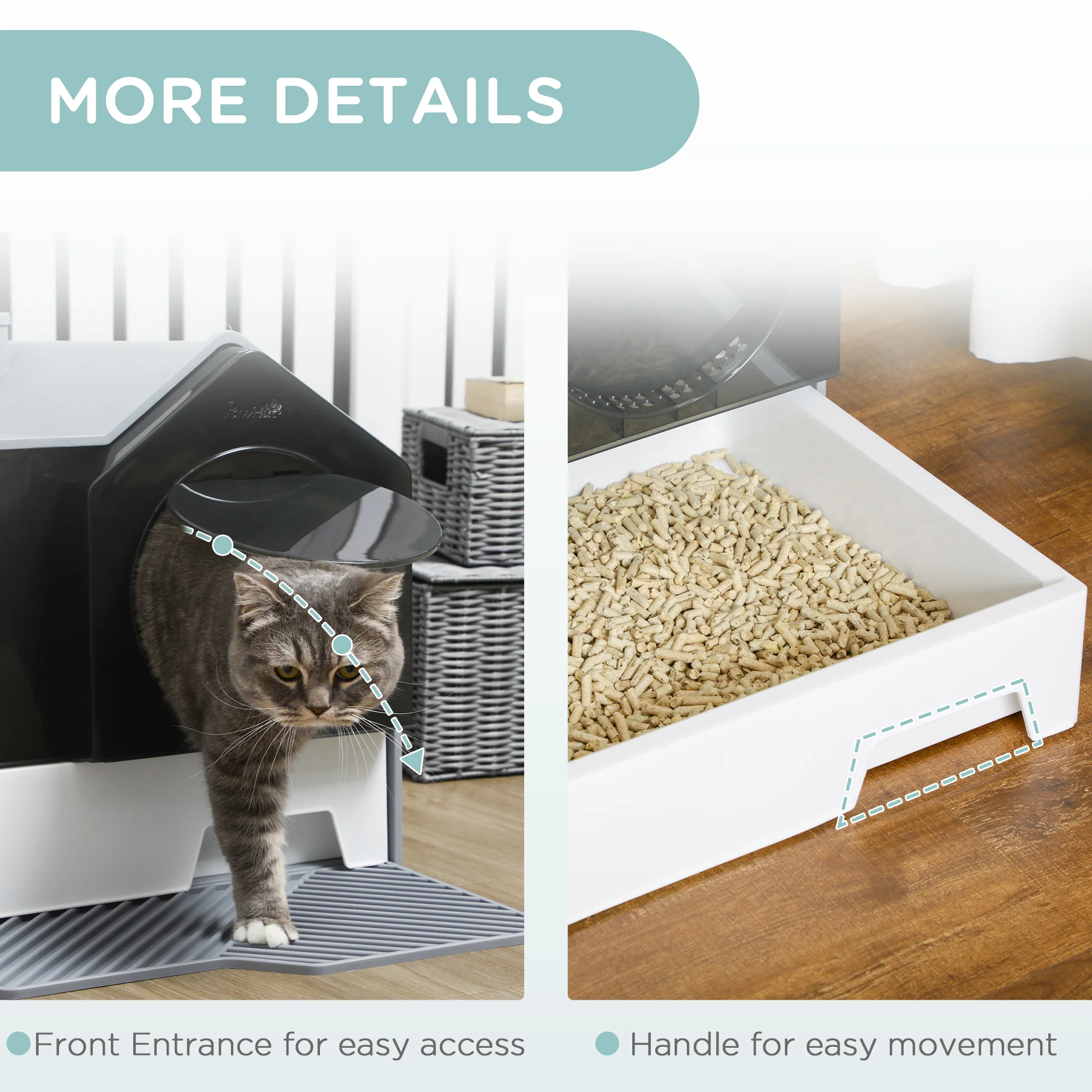 PawHut Hooded Cat Litter Tray w/ Scoop, Drawer Pan, Handle, Deodorants