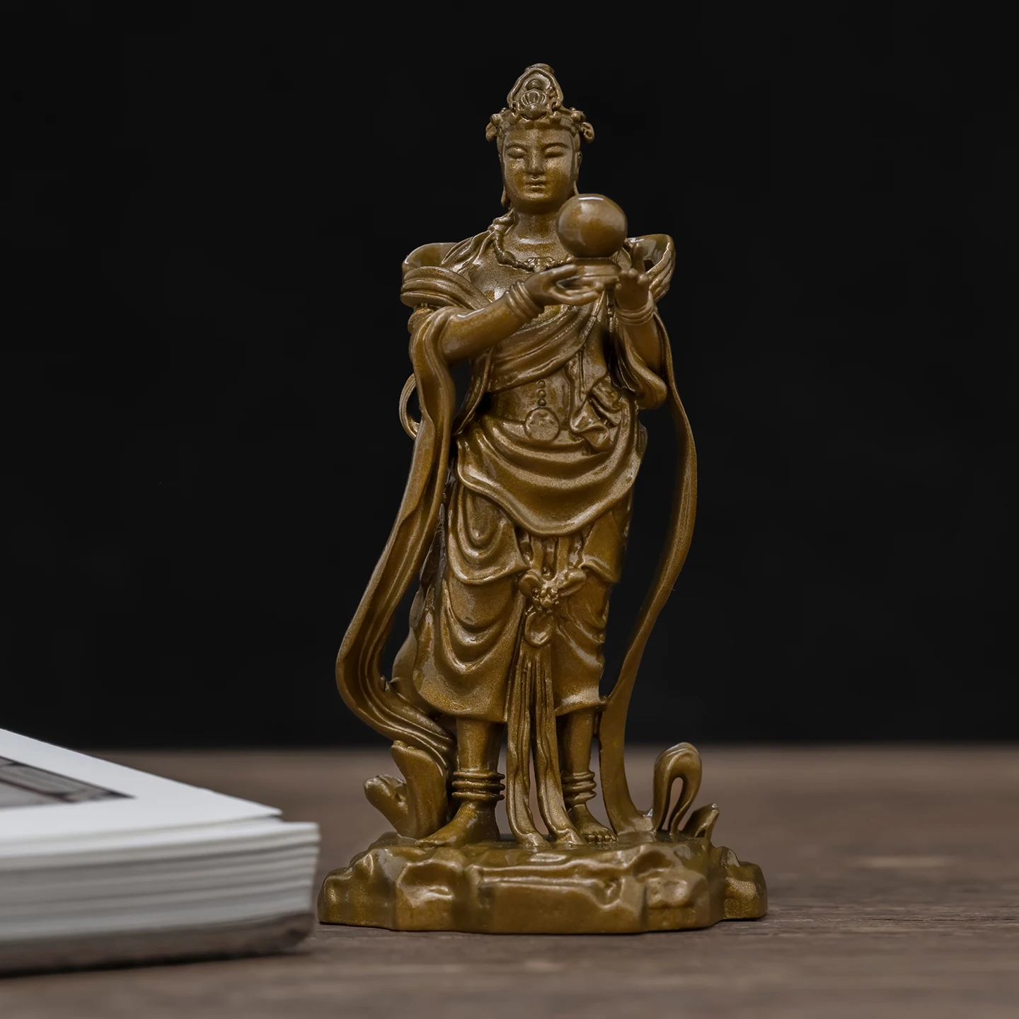 Solid Brass Candra Statue Guardian Ornament 8.2cm Zen Home Decor For Study, Tea Space Collection Craft Gift