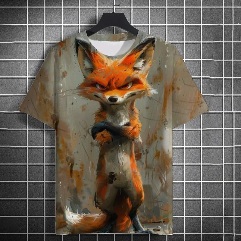 

Cute Fox Wolf Hyeon Pattern T Shirt For Men Funny Animal 3D Printed Tees Casual Short Sleeve Round Neck Tops Street T-Shirts