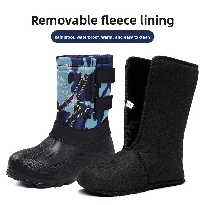 Winter Men's Boots Fashion Mid-calf Cotton Shoes Outdoor Waterproof Snow Boots Thickened Plush Warm Winter Boots Men Cotton Boot