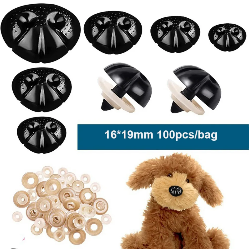 100Pcs/bag High Quality With Washer Plug Dog Nose Toys Black 9*12mm/12*15mm/16*19mm Plastic Noses 3 Sizes Crochet Toy Noses