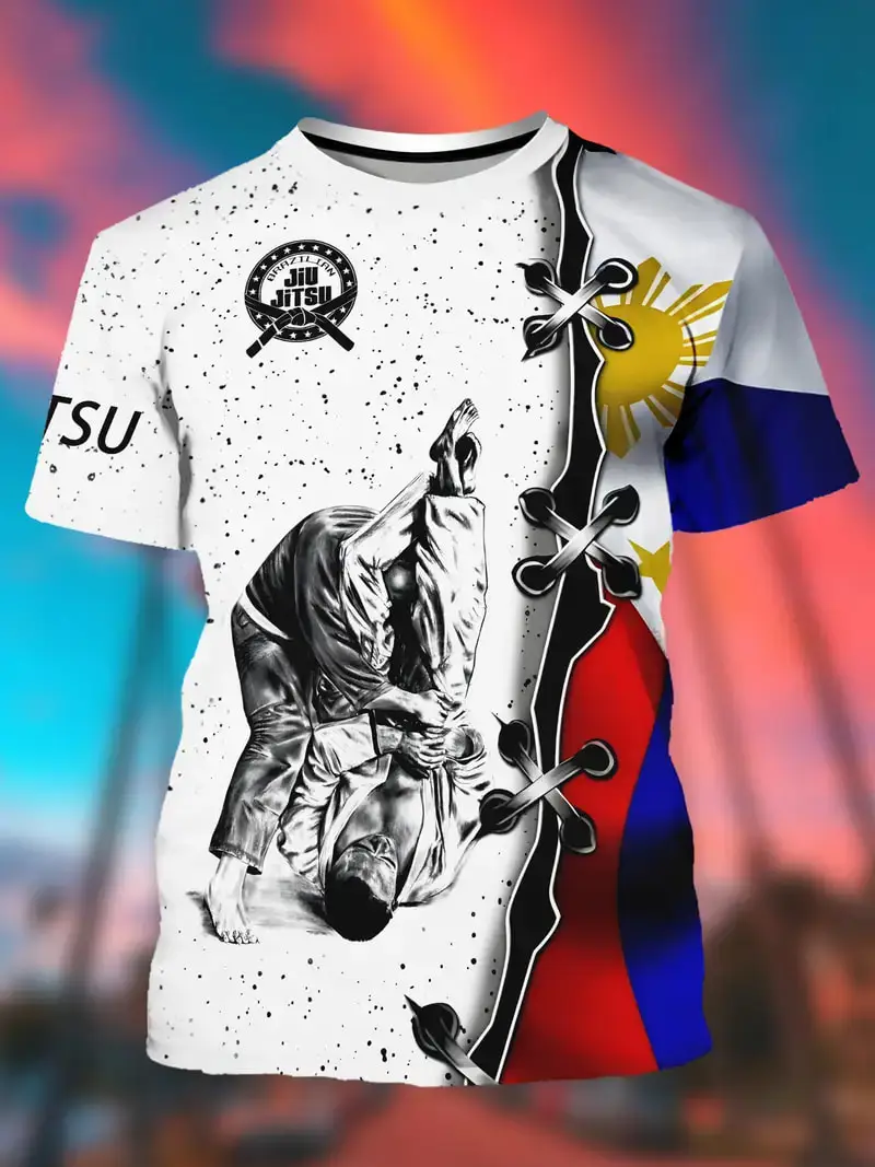 Men's Taekwondo Graphic Print T-shirts 3D Kick Boxing Dojo Uniform Fashion Short Sleeve Crew Neck T Shirt Summer Unisex Man Tops